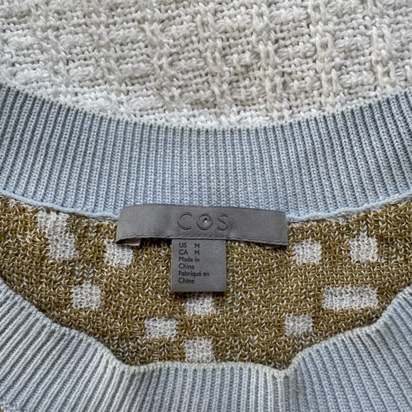 COS Short Sleeve Knit Top - Blue with Cream and Gold - Size M - Picture 9 of 13